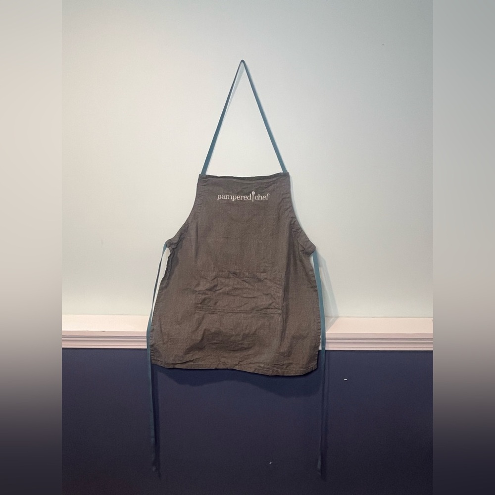 Pampered Chef Consultant's Blue Strings Gray Embroidered Apron